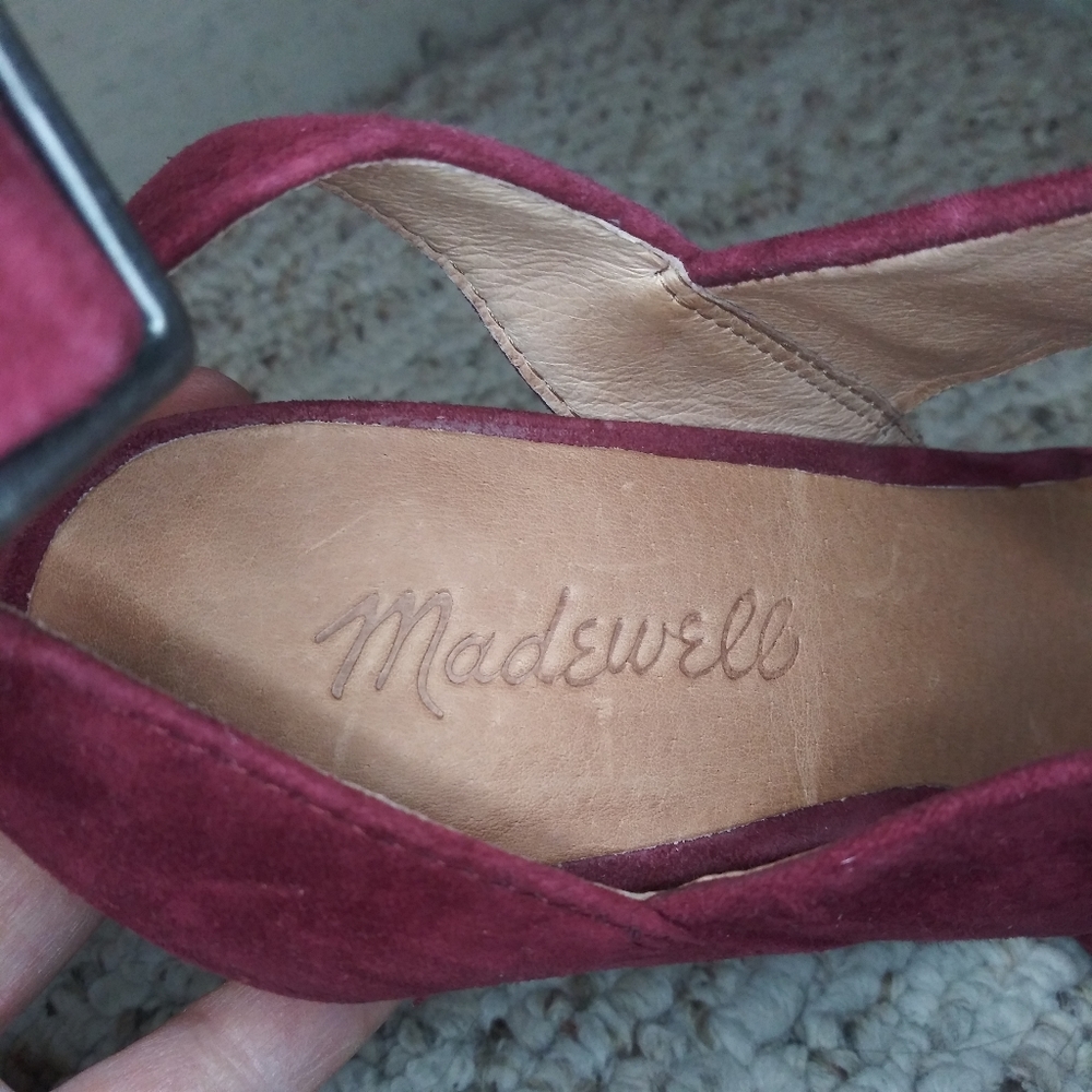 Madewell Octavia Dark Red Suede Strappy Block Heeled Ankle Strap Sandals - Picture 3 of 7